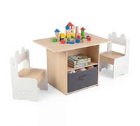 LIFEZEAL Table Enfant avec 2 Chaises avec Rangement, Table d'Activités Bebe avec 2 Compartiments, 1 Tiroir Pliable en Tissu, Coins Arrondis, Bureau Garçon Fille 3+ Ans pour Dessin Lecture Jeu (Blanc)
