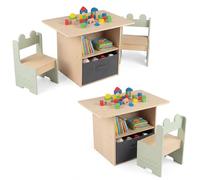 LIFEZEAL Table Enfant avec 2 Chaises avec Rangement, Table d'Activités Bebe avec 2 Compartiments, 1 Tiroir Pliable en Tissu, Coins Arrondis, Bureau Garçon Fille 3+ Ans pour Dessin Lecture Jeu (Vert)