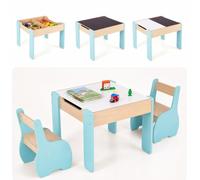 LIFEZEAL Table Enfant avec 2 Chaises, Meuble Enfants avec Espace de Rangement Caché, Capacité de Charge de 30KG,Table et Chaises pour 3-6 Ans Fille & Garçon (Bleu)