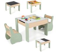 LIFEZEAL Table Enfant avec 2 Chaises, Meuble Enfants avec Espace de Rangement Caché, Charge 30KG,pour Fille & Garçon 3-6 Ans, Vert