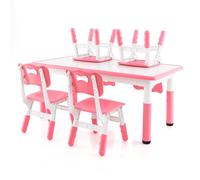 LIFEZEAL Table Enfant avec 4 Chaises, Bureau Hauteur Réglable 7 Positions, Table à Dessin 120x60x(48-60) cm, Chaise Ergonomique avec 3 Hauteurs, 18 Mois+, école Maternelle, Charge 50 kg (Rose)