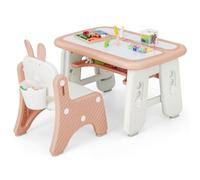 LIFEZEAL Table Enfant avec Chaise Lapin, Bureau Enfant avec Hauteur Réglable et Etagère, Table à Dessin Magnétique Effaçable avec Stylos, Gomme, Lettres, Charge de 70/68 kg, 1-12 Ans (Rose)