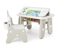 LIFEZEAL Table Enfant avec Chaise Lapin, Bureau Enfant avec Hauteur Réglable et Etagère, Table à Dessin Magnétique Effaçable avec Stylos, Gomme, Lettres, Charge de 70/68 kg, 1-12 Ans (Gris)