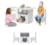 LIFEZEAL Table pour enfant avec 2 chaises, table de jeu 2 en 1 avec maison de chat, entrée et fenêtre, ensemble de sièges pour enfants avec tiroirs en tissu, ensemble de table pour enfants garçons et