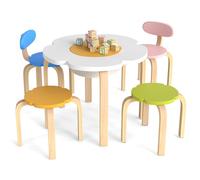 LIFEZEAL Table pour enfant avec 4 chaises, ensemble de sièges en bois avec espace de rangement, table de peinture en forme de fleur et table de bricolage pour enfants de 3 à 8 ans, table de jeu pour