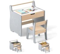 LIFEZEAL Table pour Enfant avec Chaise, Bureau Amovible avec Espace de Rangement, Ensemble de sièges avec Tableau Double Face, Ensemble de chaises pour Jouer, Lire, Peindre, Manger (Gris+Naturel)