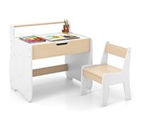 LIFEZEAL Table pour Enfant avec Chaise, Bureau Amovible avec Espace de Rangement, Ensemble de sièges avec Tableau Double Face, Ensemble de chaises pour Jouer, Lire, Peindre, Manger (Blanc+Naturel)