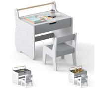 LIFEZEAL Table pour Enfant avec Chaise, Bureau Amovible avec Espace de Rangement, Ensemble de sièges avec Tableau Double Face, Ensemble de chaises pour Jouer, Lire, Peindre, Manger (Gris+Blanc)