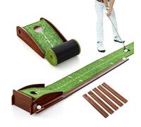 LIFEZEAL Tapis de Putting de Golf avec 1 Trous et Retour Automatique, Tapis d'Entraînement de Golf avec Boche, Enroulable et Portable, 3 Balons, Intérieur et Extérieur (274x27x15 cm)