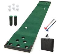 LIFEZEAL Tapis de Putting Golf Portable, Set Jeu Pong avec 2 Putters Réglables, 6 Balles et Sac de Transport, Tapis Entraînement Golf Professionnel pour Intérieur et Extérieur, Bureau, Jardin, Famille