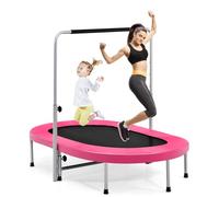 LIFEZEAL Trampoline Pliable 2 Personnes, Trampoline de Fitness avec Main Courante Réglable à 5 Hauteurs, Loisir Extérieur Intérieur, pour Enfant Adulte, Charge 150 kg (Rose)