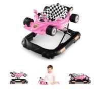 LIFEZEAL Trotteur Bébé Évolutif Pliable avec 3 Hauteurs Réglables, Marche Bebe Musical, Siège Confortable, Roues Universelles, Charge 12 kg, Garçon Fille 6-14 mois, Rose