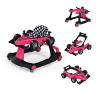 LIFEZEAL Trotteur Bébé Garçon Fille avec 3 Hauteurs Réglables, Trotteur Marche Bebe Évolutif 4 en 1 Pliable, Marcheur Musical avec Roues Universelles, 6-18 Mois (Pêche)