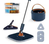 LIFEZEAL Vadrouille Lave-Vaisselle Professionnel Rotatif avec Pains, essoreur, Double Seau, Filtre, Longueur réglable, séparation de l'eau pour différentes Surfaces (Bleu| 2 têtes + 3 Chiffons)