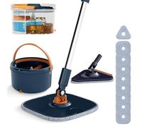 LIFEZEAL Vadrouille Lave-Vaisselle Professionnel Rotatif avec Pains, essoreur, Double Seau, Filtre, Longueur réglable, séparation de l'eau pour différentes Surfaces (Bleu| 2 têtes + 9 Chiffons)