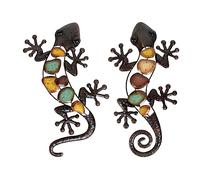 Liffy Métal Salamandre Murale Décorations Mural Art Suspendues Sculptures, Grand Lézard Murales Décoratives pour Maison, Jardin, Cour, Clôture, Lot de 2 (Marron)