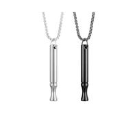 LifgWas Collier de Méditation avec Sifflet Anti Stress en Acier Inoxydable Poli pour la Respiration et la Relaxation 2 Pièces Argent et Noir Collier de Respiration Anti Tabac