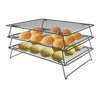 Lifhety Grande grille de refroidissement à 3 niveaux, 42,5 x 27,7 cm, empilable, grille métallique pliable, accessoires de cuisson de cuisine robustes pour pain, biscuits, muffins