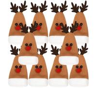LIFKICH 10 Pièces Paquet de Vaisselle Marron en Tissu Forme Élan pour Décoration de Table de Noël, Facile à Transporter, pour Dîner et Fête de Noël