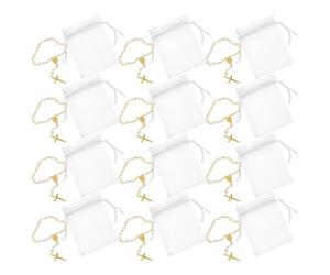 LIFKICH 12 Bracelets Chapelet en Perles Catholiques avec Croix en Alliage, Élégants et Faciles à Porter, pour Baptême et Première Communion