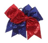 LIFKICH 2 Pièces Élastique à Cheveux Queue D'hirondelle Bleu et Rouge Paillettes Brodées, Maintien Ferme sans Glisser, pour Entraînement et Compétition de Cheerleading