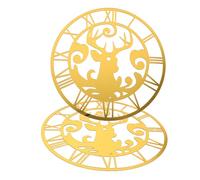 LIFKICH 2 Pièces Horloge Murale Miroir Acrylique Auto Adhésive avec Chiffres Romains et Décalcomanie Cerf Décoration Murale Ronde Dorée pour Salon Chambre Bureau