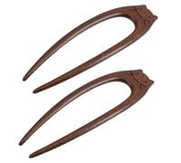 LIFKICH 2pcs Épingle à Cheveux en Bois Marron Forme U Visage de Chat Style Chinois Vintage pour Chignons Élégants Soirée et Mariage, Artisanat Fin Poli