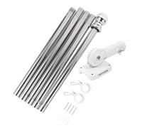LIFKICH Acier Inoxydable Kit 1,9m de Mât de Drapeau Mural Rotatif | Support Mural, Longueur Réglable en Cinq Pièces, Clips Sécurisés, pour Drapeaux Nationaux Jardin