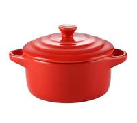 LIFKICH Bol en Céramique Rouge 230 Ml avec Double Poignée et Couvercle, Compatible Four à Micro-ondes, Bol à Ragoût Cuisine Maison, Récipient Soupe Pratique et Multifonctionnel