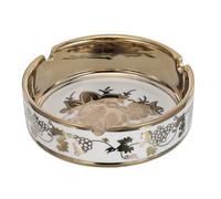 LIFKICH Cendrier Rond en Céramique à Placage Titane, 3 Rainures | Base Lestée Antidérapante, Finition Lisse et Bords Arrondis, pour Bureau et Chariot à Whisky