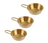 LIFKICH Ensemble 3 Bols à Vin de Riz Coréen en Acier Inoxydable Doré 12 Cm Anse, Vaisselle Coréenne Traditionnelle pour Soupes, Ramen Cuisine Maison