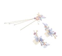 LIFKICH Ensemble de 3 Pièces D'épingles à Cheveux Hanfu en Alliage, Style Traditionnel Fleurs, Boucles D'oreilles et Peigne pour Occasions Spéciales et Mariages