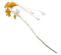 LIFKICH Épingle à Cheveux Chinoise Accessoire Élégant Chaîne à Pompon en Alliage Décoration Vintage Feuille de Ginkgo pour Femme pour Coiffure Ancienne