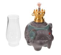 LIFKICH Lampe à Pétrole à L'ancienne Éléphant en Céramique et Verre Flamme Réglable pour Éclairage D'ambiance Intérieur et Décoration Vintage Élégante