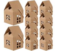 LIFKICH Lot de 10 Petites Boîtes à Bonbons en Papier Marron Forme Maison Espace Suffisant pour Petits Objets pour Emballage de Fête Créatif