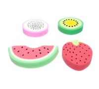 LIFKICH Lot de 4 éponges exfoliantes en forme de fruits douces pour le corps adaptées aux garçons et filles pour le voyage fruit du dragon fraise pastèque Couleur Aléatoire