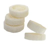 LIFKICH Lot de 5 Porte-savons en Luffa Naturel 5-7 Cm, Base Drainante pour Savonnette Solide, Tapis Multifonction pour Salle de Bain, Cuisine, Support Écologique pour Savonnette Solide