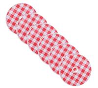 LIFKICH Lot de 6 Couvercles à Paille en Fer avec Trou pour Bocaux Mason à Large Ouverture, Couvercles de Pots à Confiture Réutilisables, Motif Carreaux Rouges, Compatibles Verres à Eau