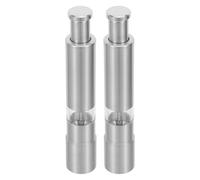 LIFKICH Mini Moulin à Poivre Manuel en Acier Inoxydable Argenté, Facile à Utiliser, Design Double Bouteille, Portable pour Camping et Voyage, Lot de 2 Pièces