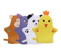 LIFKICH Moufles de Bain Exfoliants Motifs Animaux de Dessin Animé pour Garçon et Filles Moussants Lot de 4 en Polyester Doux et Adaptés la Toilette Quotidienne