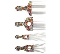 LIFKICH Peigne Afro 4 Pièces pour Cheveux Bouclés Dents Larges en Abs et Acier Inoxydable, Accessoire Coiffage Confortable pour Volume et Style Naturel Plusieurs styles