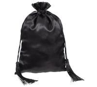 LIFKICH Pochette de Rangement Compact à Cordon avec Design à Pompons Noirs en Tissu Satin, Facile à Transporter, pour Fêtes et Organisation de Jouets ou Articles Divers