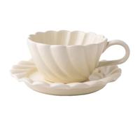 LIFKICH Tasse à Lait Décorative en Céramique Soucoupe, Blanc | Solide, Design Simple et Lignes Élégantes, Facile à Nettoyer, Usage Maison, Style Créatif