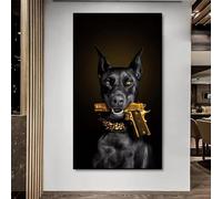 LIFKNVN Affiche de chien noir Doberman Mafia, peinture sur toile, décoration murale pour salon, chambre à coucher, 70 x 140 cm, sans cadre