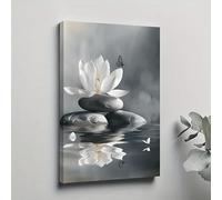LIFKNVN Affiche murale zen Fleur de lotus blanche, peinture abstraite horizontale sur toile pour chambre, salon ou couloir (20 x 30 cm/sans cadre)