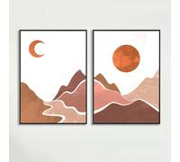 LIFKNVN Affiche rétro abstraite simple, paysage de montagne, rivière, soleil et lune, peinture murale, décoration de salon, 50 x 70 cm, sans cadre