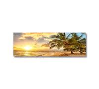 LIFKNVN Affiche sur toile représentant un coucher de soleil sur une plage paresseuse, décoration murale avec palmier, style nordique, pour salon, bureau, 60 x 180 cm, sans cadre