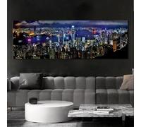 LIFKNVN Affiches et impressions de paysage de grande taille, images d'art mural, peinture sur toile, scène nocturne de ville, œuvre d'art pour salon décoratif 70x210 cm sans cadre