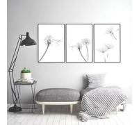 LIFKNVN Affiches florales de salle de bain avec pissenlit noir et blanc, art mural neutre, peinture sur toile botanique, décoration de salon, de chambre à coucher, 70 x 100 cm, sans cadre