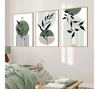 LIFKNVN Affiches murales abstraites modernes avec feuilles vertes et lignes solaires, style bohème, peinture sur toile, images pour décoration de salon, 40 x 60 cm, sans cadre